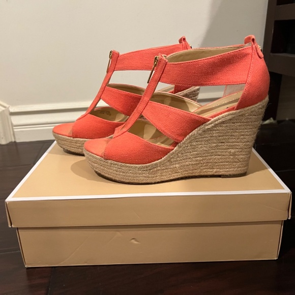 Michael Kors Damita Platform Wedge Sandals in Pink Grapefruit - Picture 2 of 4